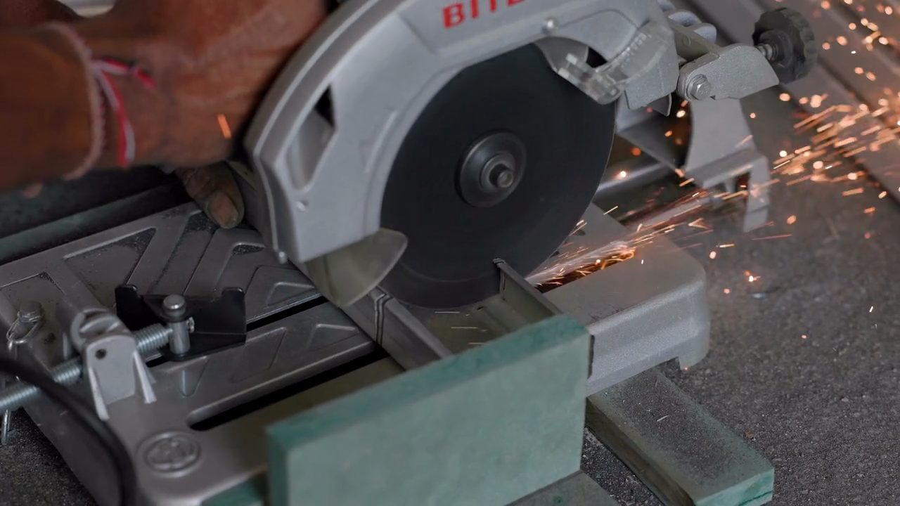 A saw throwing sparks