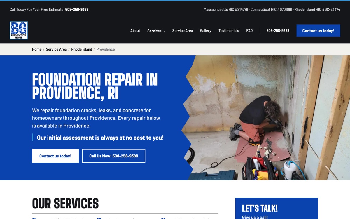 BG Foundation Repair's Providence, RI town page